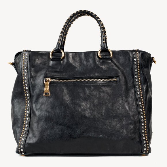 Prada Craquele Nero Glace Calf Leather Studded Shopper Tote - Picture 4 of 16